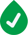 A white checkmark inside of a green teardrop.