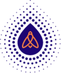 A glyph of an orange Wasp within a purple teardrop surrounded by purple dots. This symbolises a Wasp-Eze product having repellent properties.