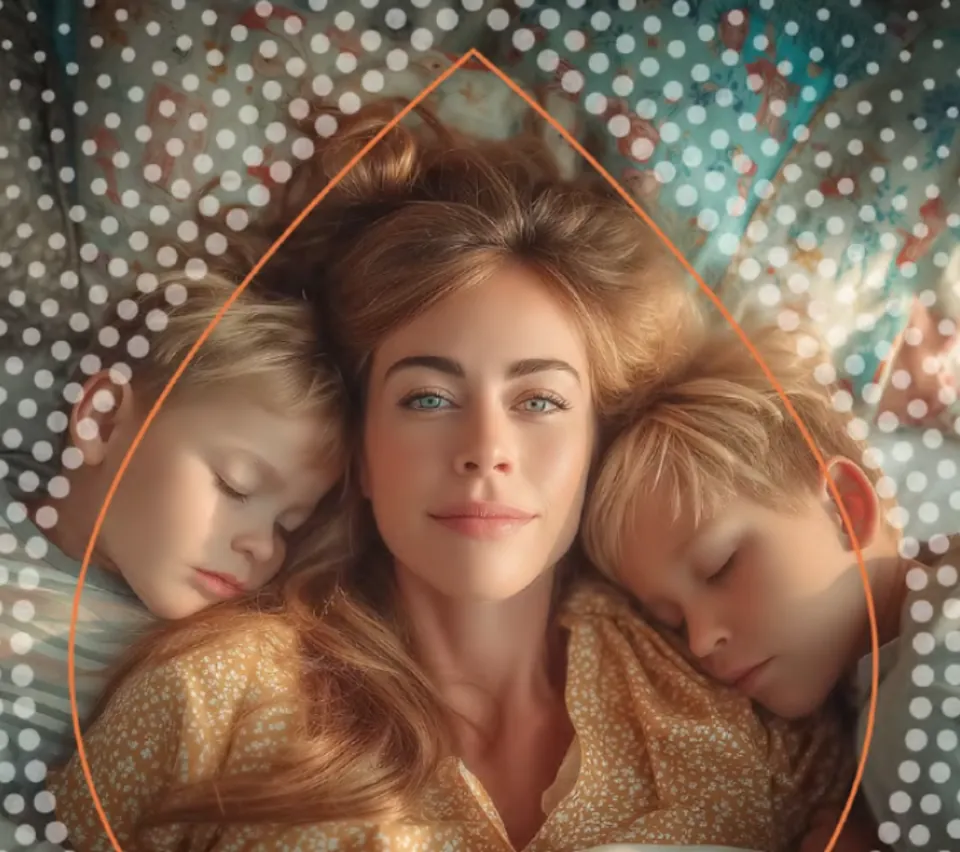 Mother and two kids lying down